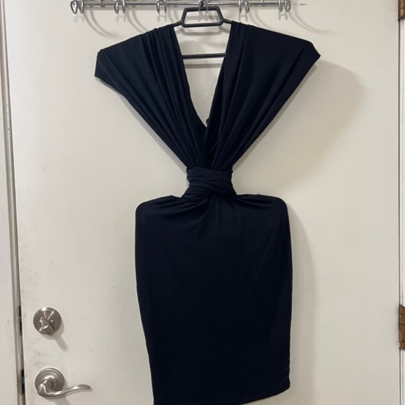 Lulus Black Wrap Mini Cocktail Dress V-Neck Made In Usa Size Medium - Picture 3 of 9